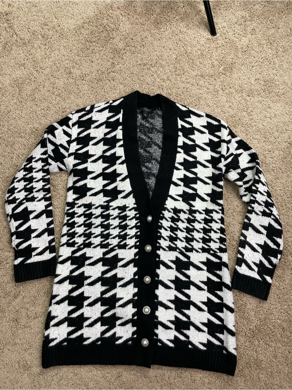 Talbots Black and White Houndstooth Cardigan